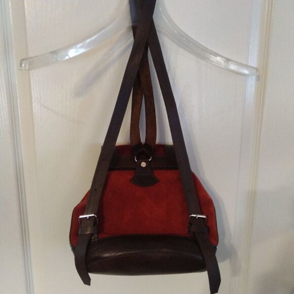 Leather Wool Tweed Suede Artisan Hand Made Red Brown Backpack Bag main image 4